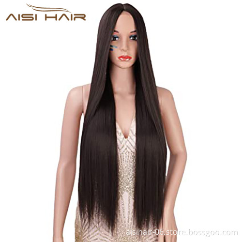 Aisi Hair Wholesale Cheap Vendor Silky Straight Lace Frontal Brown Synthetic Hair For Black Women Lace Front Wig